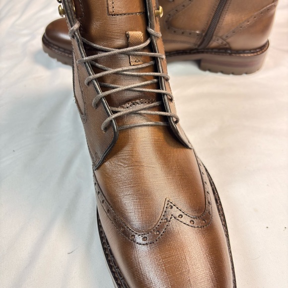 Johnston & Murphy Garon Wingtip Boot | Men’s 8M |Tan Embossed Full Grain Leather - Picture 6 of 10
